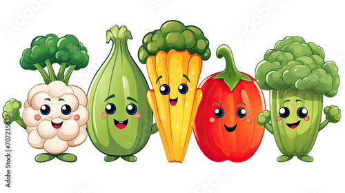 Funny vegetables with faces, cartoon, isolated