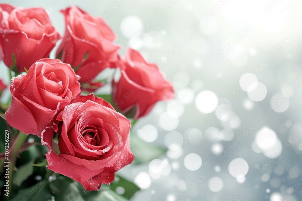 Fresh Dewy Red Roses, Romantic Floral Background Fresh Dewy Red Roses, Romantic Floral Background