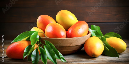 fresh ripe mangoes on tree branch