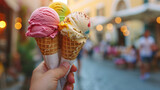 Ice cream in hand background