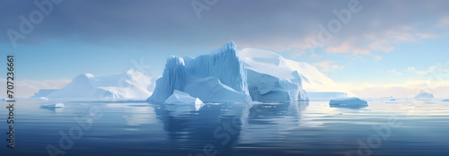 Cold artic sea with icebergs and ice floes - frozen seascape, blue landscape photo