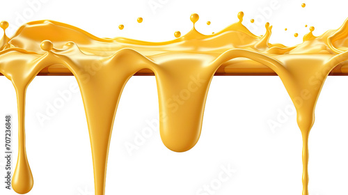 Melting cheese runs from top to bottom, golden yellow, isolated