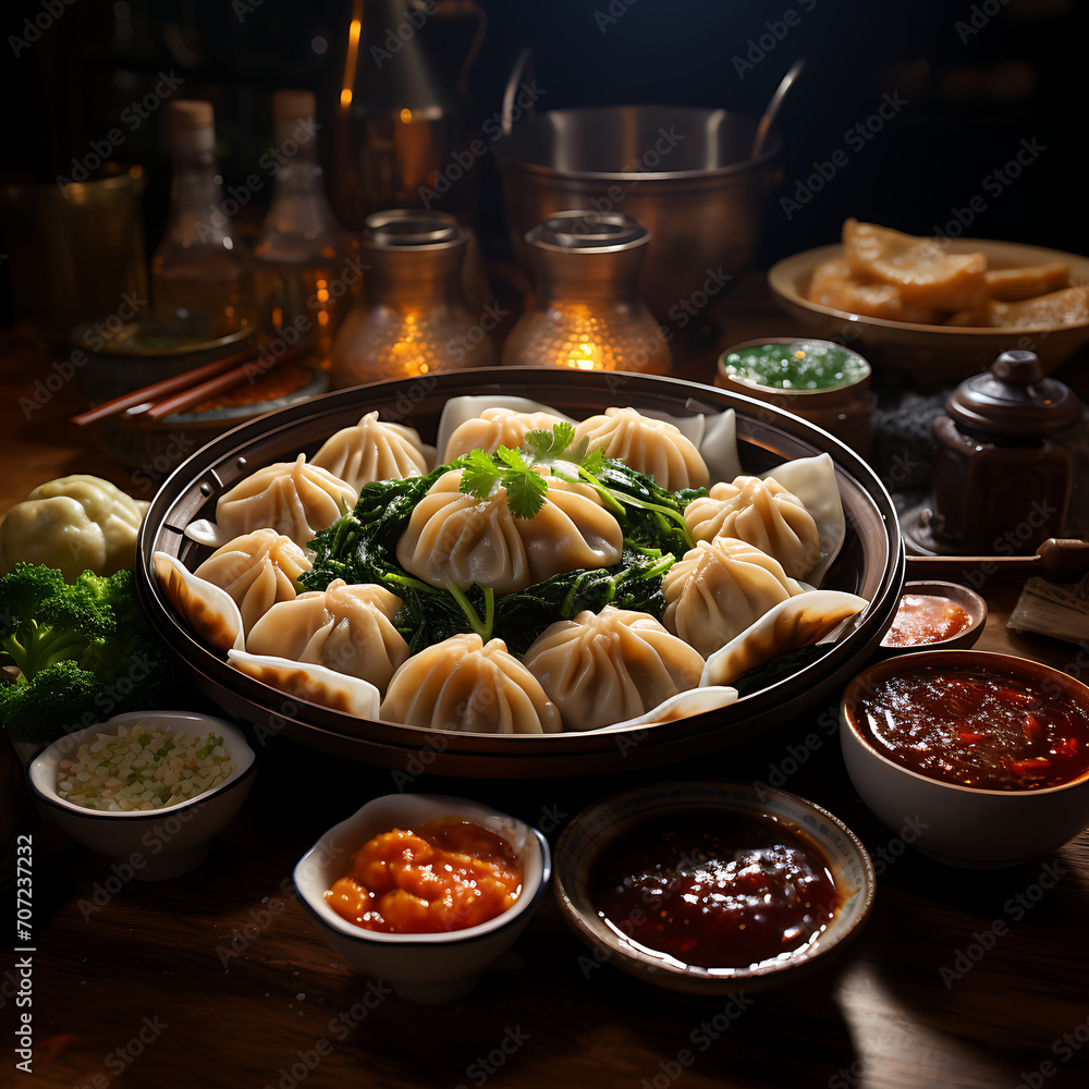 Two bowls of dumplings surrounded by utensils like spoons, forks and chopsticks, ready for a tasty meal experience