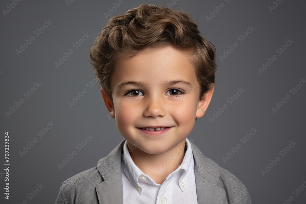 Portrait of a smiling little boy in a suit on a gray background Portrait of a smiling little boy in a suit on a gray background