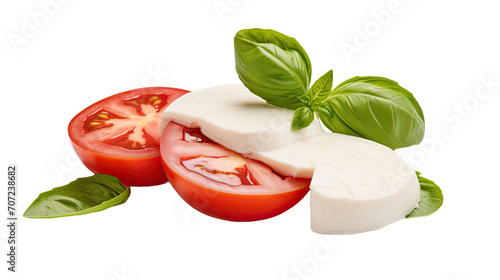 Tomato mozzarella with basil, isolated, white background 