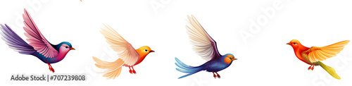 Set of colorful flying birds on transparent background PNG.