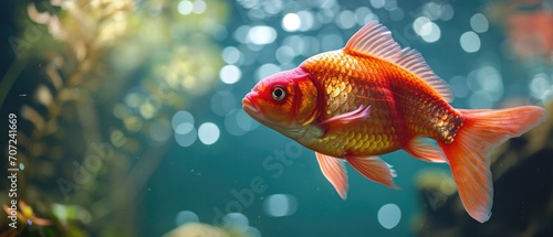 Red Fish Swimming In A Fish Tank. Сoncept Underwater Marine Life, Aquatic Pets, Colorful Aquariums, Tropical Fishkeeping, Exotic Saltwater Fish