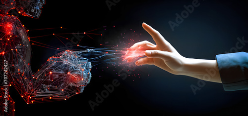 Hand of man touching with finger digital connection artificial inteligence concept. 3d rendering © Iwankrwn
