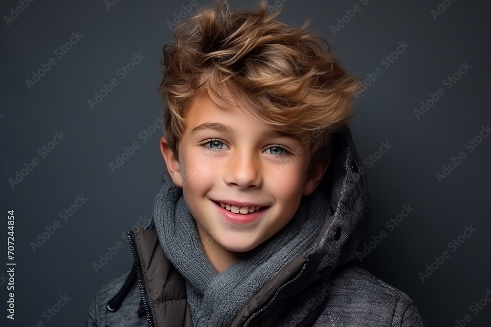 Portrait of a cute little boy in warm clothes. Studio shot. Portrait of a cute little boy in warm clothes. Studio shot.