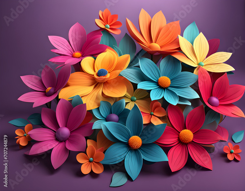 Beautiful Colorful Flowers background. colorful flowers wall art. paper cut flowers,ai generative