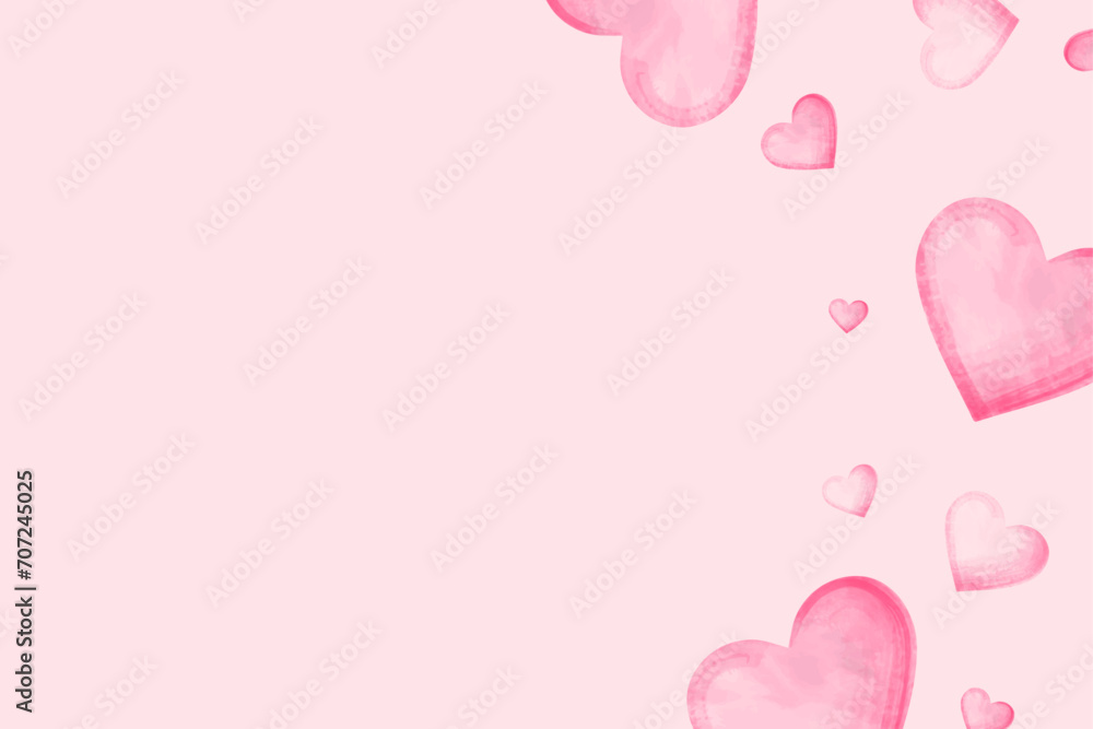 Pink background banner made of pink watercolor hearts for congratulations on Valentine's Day. Design for postcard decoration. Vector illustration.