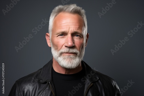 Handsome senior man with white beard and mustache. Studio shot.