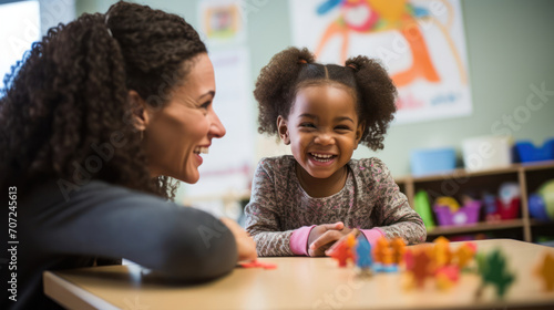 Smiling speech therapist in therapy session aiding in speech improvement