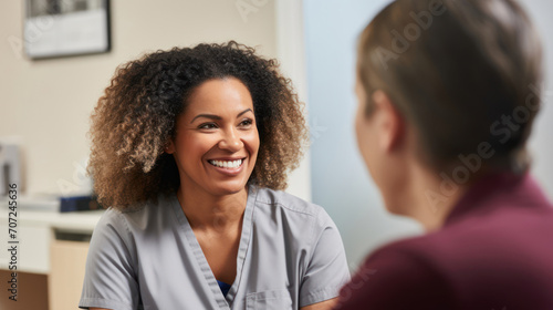 Mental health nurse in therapeutic space offering genuine care in patient conversation