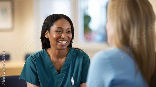 Nurse practitioner in mental health care providing warm and supportive dialogue