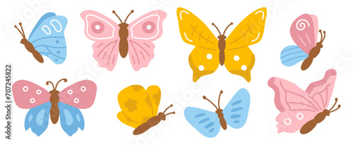 Vector illustration set of cute butterflies for digital stamp greeting card sticker icon design