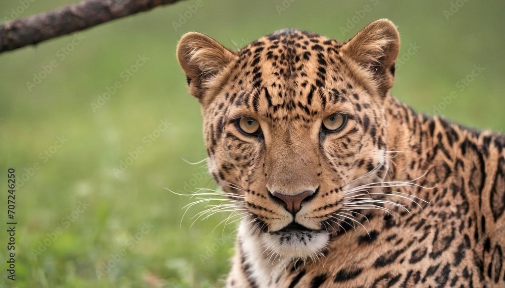 Leopard in the reserve, looking at the camera, close-up, blurred background Leopard in the reserve, looking at the camera, close-up, blurred background