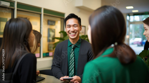 Friendly university admissions staff creating a hospitable environment for applicants