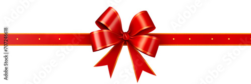 Red and golden gift ribbon with bow, Christmas, birthday, Valentine's Day, transparent or white background