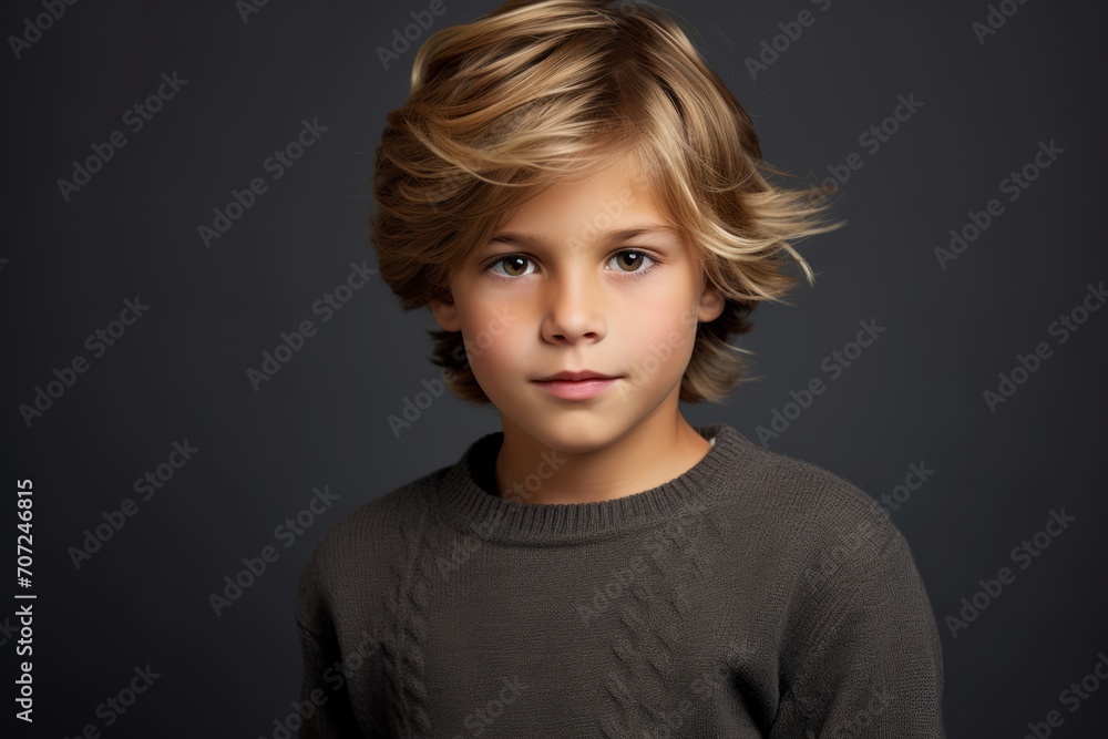 Portrait of a cute little boy with blond curly hair. Studio shot. Portrait of a cute little boy with blond curly hair. Studio shot.