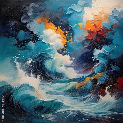 An abstract painting with sea  Colors of a storm of emotions
