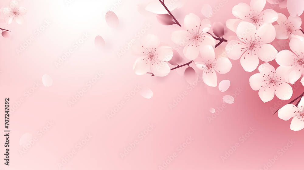 The image features a gradient pink background with cherry blossoms in various stages of bloom and petals gently falling. The image features a gradient pink background with cherry blossoms in various stages of bloom and petals gently falling.