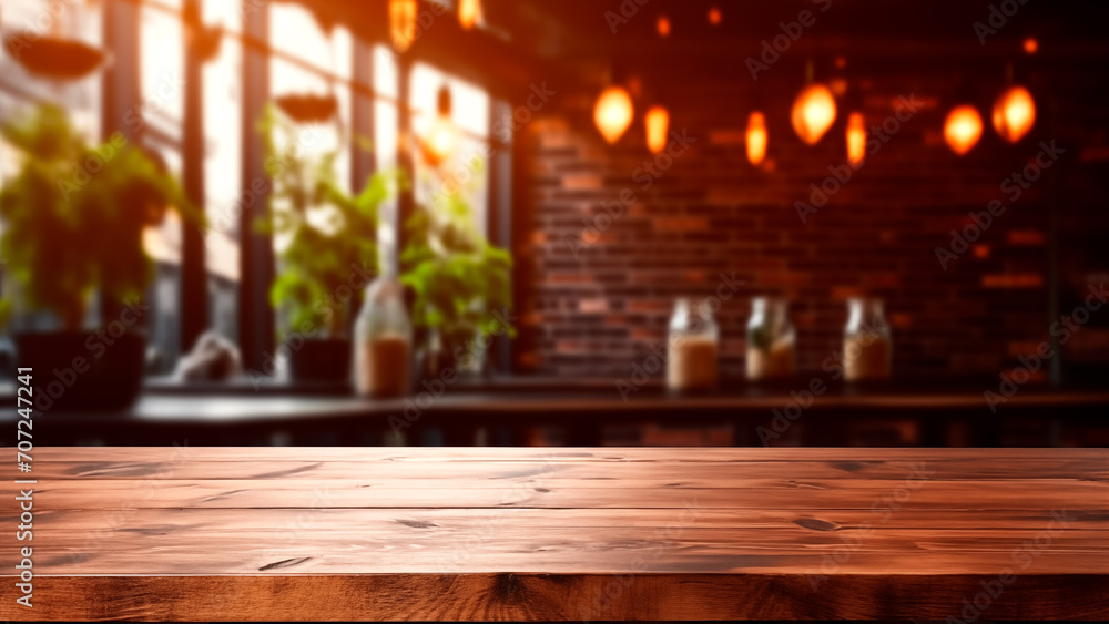 Empty wooden table  background for product display in a coffee shop, local market or bar