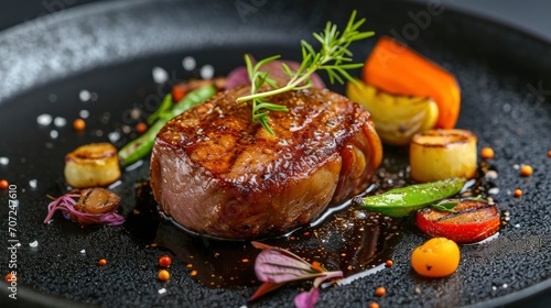 smoked pork fillet with vegetables photo