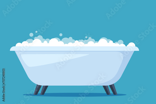 White bathtub in bathroom. Vintage bath and soap foam bubbles. Vector illustration. photo
