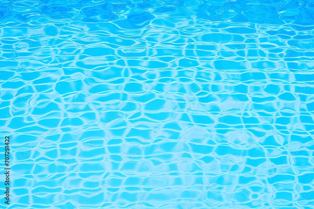 An image capturing the tranquil essence of a swimming pool, highlighting the undulating patterns and light refractions created by clear, blue water. The sunlight dances on the surface, giving the