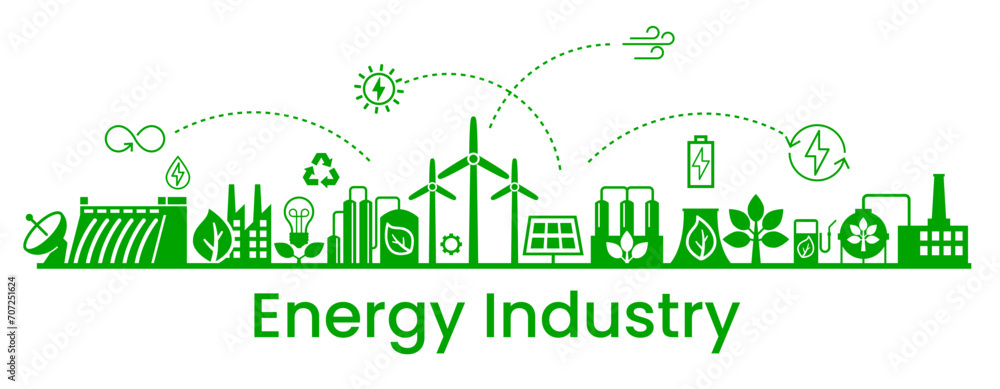 Energy industry. Alternative clean energy. Transition to environmentally friendly world concept.  Ecology infographic. Green power production. Transition to renewable alternative energy.
