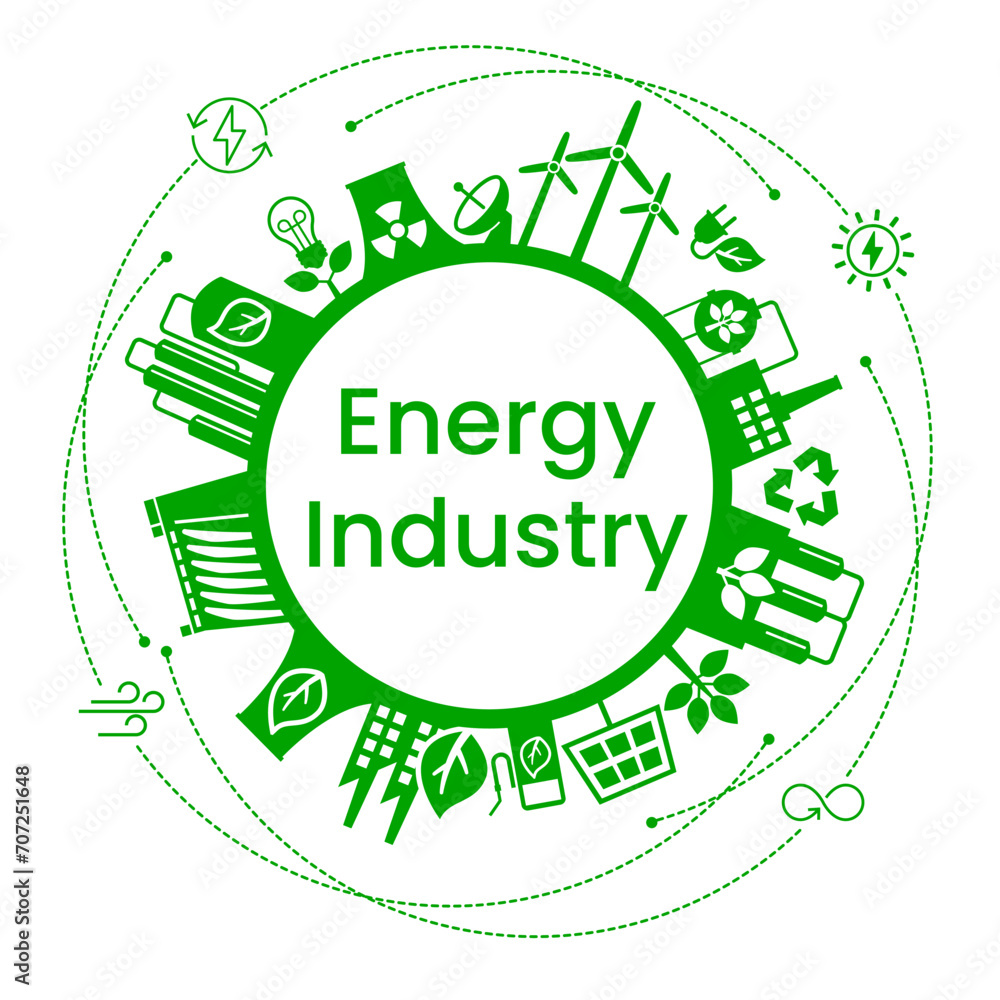 Energy industry. Alternative clean energy. Transition to environmentally friendly world concept.  Ecology infographic. Green power production. Transition to renewable alternative energy.