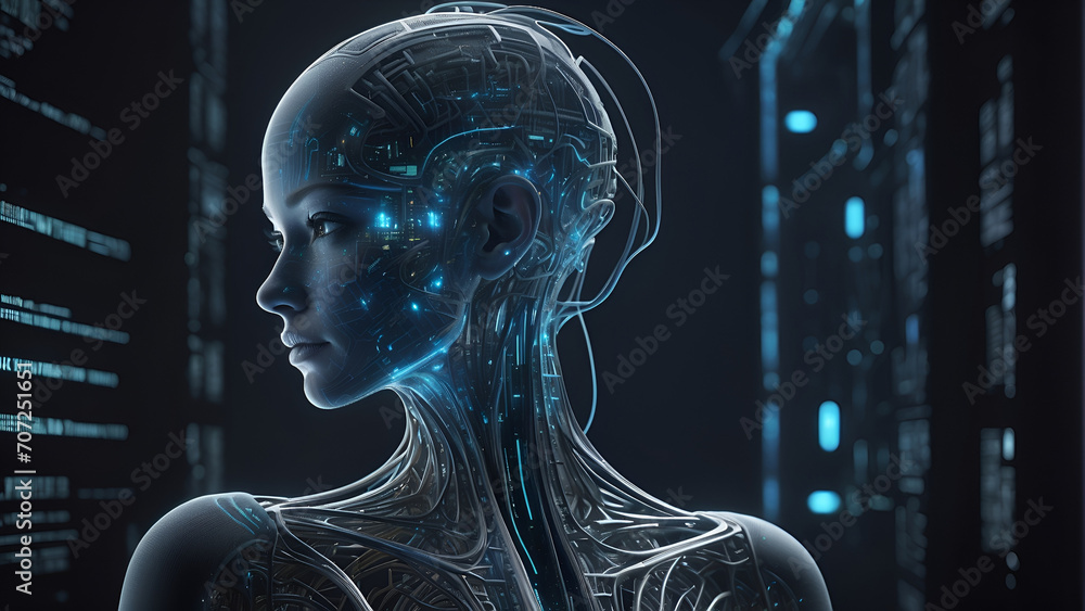cyber woman with background cyber woman with background