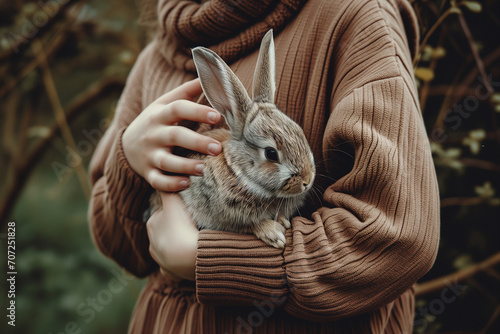 Menina segurando um coelho no colo - Fundo de tela