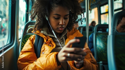 Urban Commuter Focused on Smartphone During Transit