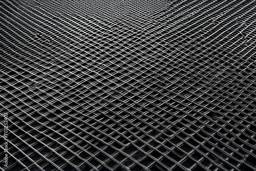Grid metal design background featuring a pattern of interconnected metallic grids, creating a structured and industrial aesthetic. 
