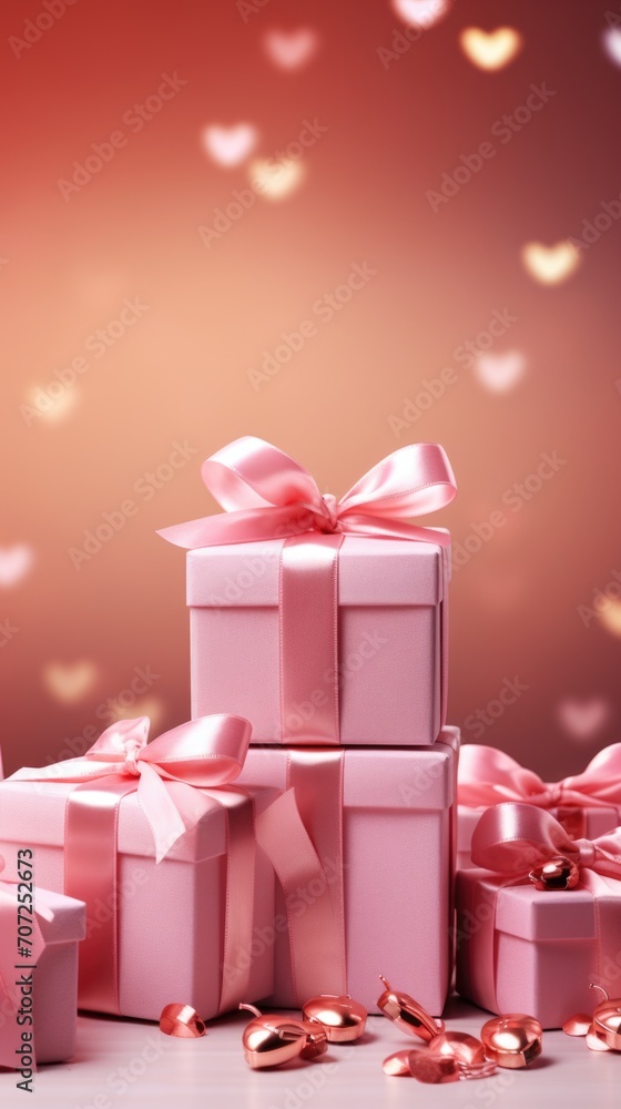 Present boxes Valentine day holiday background, copy space. Gifts shopping Present boxes Valentine day holiday background, copy space. Gifts shopping