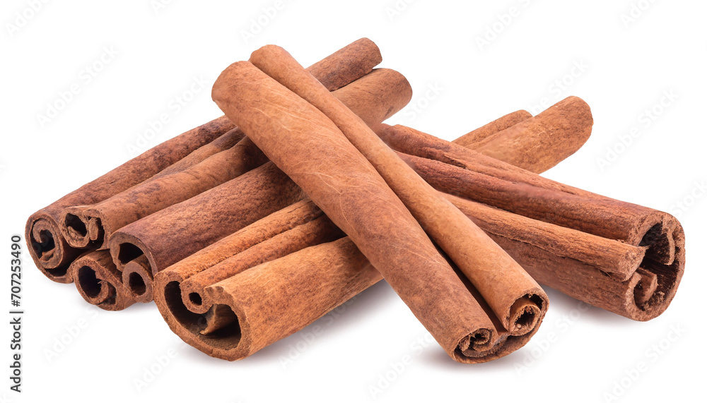 Cinnamon sticks isolated on white background close-up