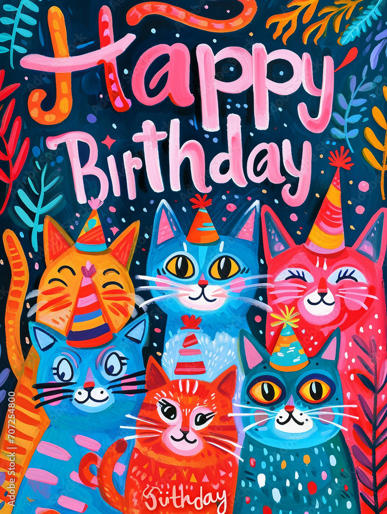 Happy Birthday cat Birthday Card Happy Birthday cat Birthday Card