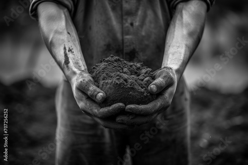 a personal hand full of soil in a garden 