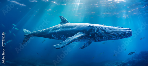 Humpback whale in blue ocean. Wildlife scene from underwater world. ocean world day © Iwankrwn