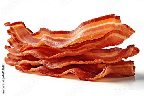 Pile of Bacon on White Table - Delicious Breakfast Food Concept