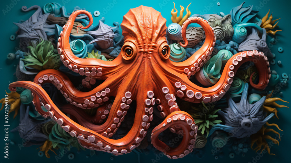 The Octopus 3D Art Masterpiece Flat and Vibrant