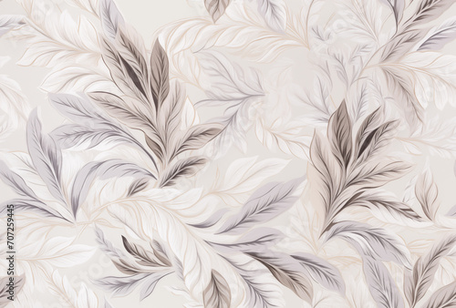 beige grey vintage floral branch leaves on fabric wallpaper seamless pattern photo