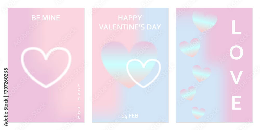 Set of Valentine's Day postcards. Lovely modern art poster cover design. Invitation and greeting card templates with valentine day gradients