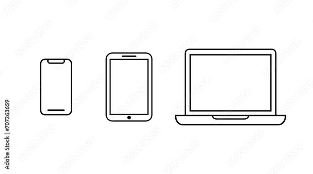 Smart phone, tablet and laptop vector icon for web. Flat icon design mock up. Vector icon illustration - obrazy, fototapety, plakaty 