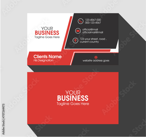 Modern business card design. Corporate business card vector. Creative professional visiting card layout design. Red visiting card for company, print, brand, branding.