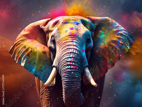 Color-splashed elephant stands for Holi's festive spirit and tradition