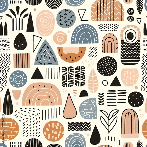 Abstract seamless pattern with hand drawn shapes. © Yuthana