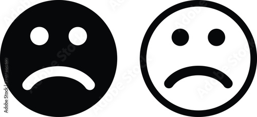 Sad icon set in two styles isolated on white background . Sad emotion symbol vector